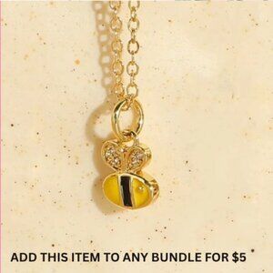 $5 ADD ON ITEM- 14K Gold Plated Bee Pendant Charm Chain Necklace Zirconia Kids